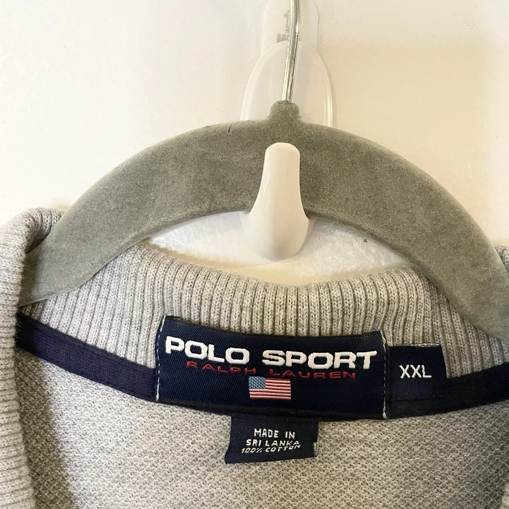 Vintage‎ Polo Ralph Lauren Short Sleeve Rugby Shirt Gray Embroidered Flag Preppy